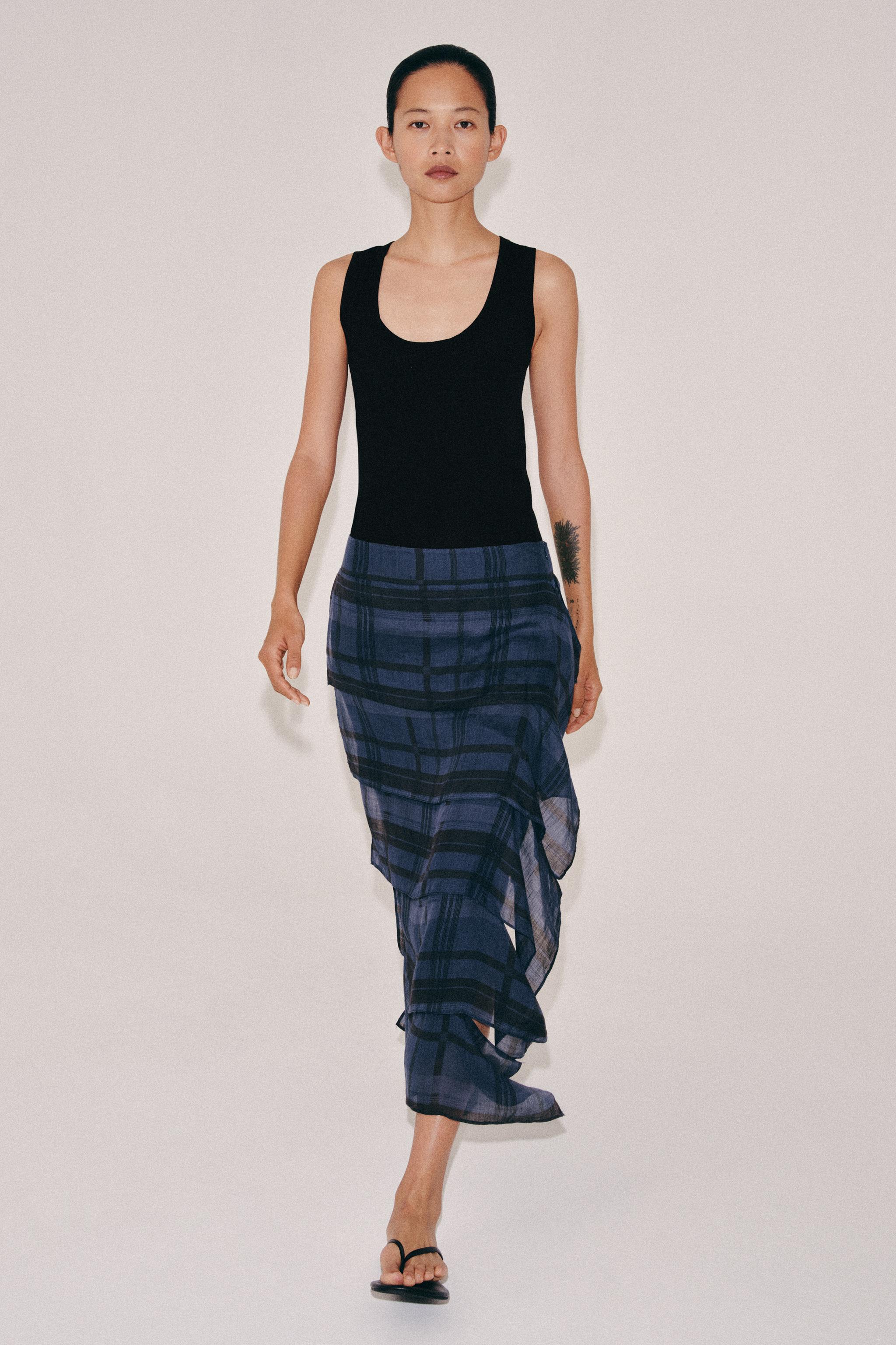 RAMIE PLAID MIDI SKIRT ZW COLLECTION